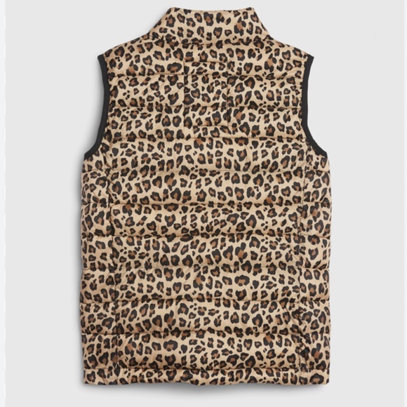 GAP Kids Upcycled Lightweight Cheetah Animal Print Puffer Vest Sz S - Picture 2 of 2